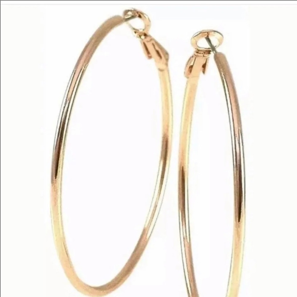 💖 Bling Extra Large Gold Hoop Earrings 3” NEW